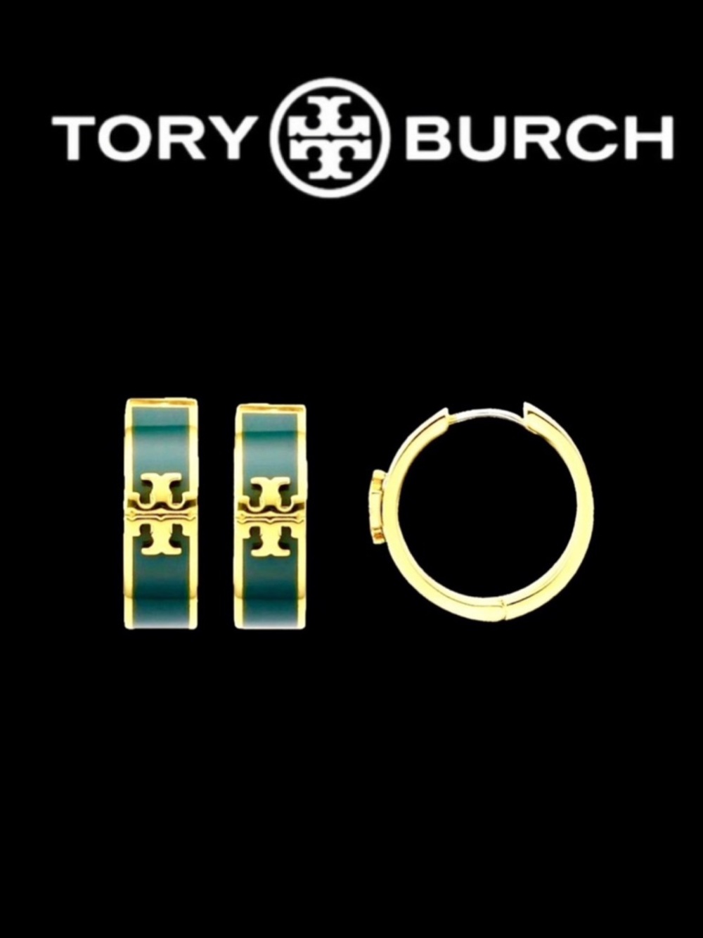 NWT TORY BURCH KIRA ENAMEL HOOP EARRINGS in MANOR GREEN
